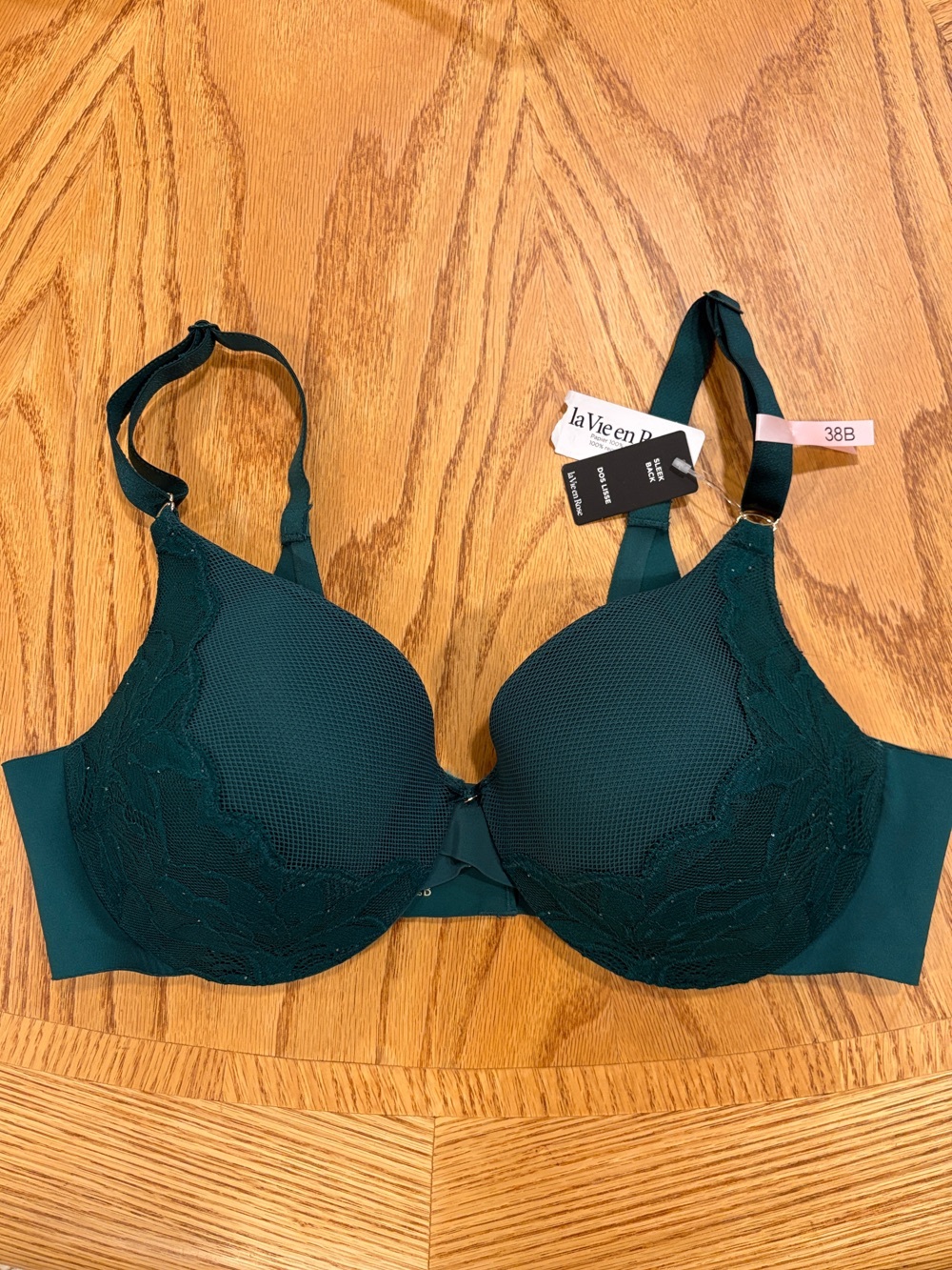 NWT La Vie En Rose LIGHTLY LINED SLEEK BACK BRA Lace-Trim Underwire Bra 38B